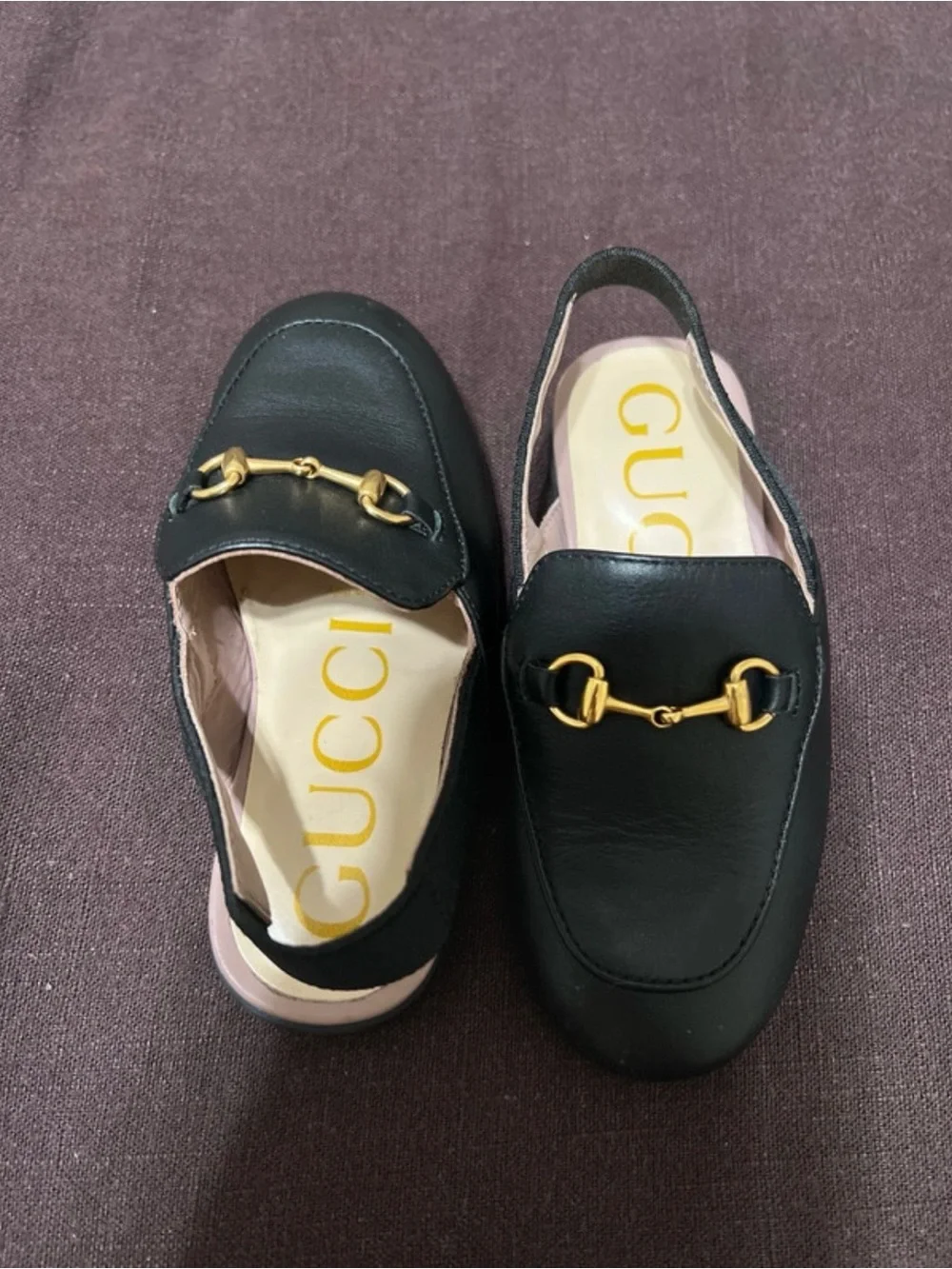 Gucci Black Leather Kids Moccasins with Gold Horsebit